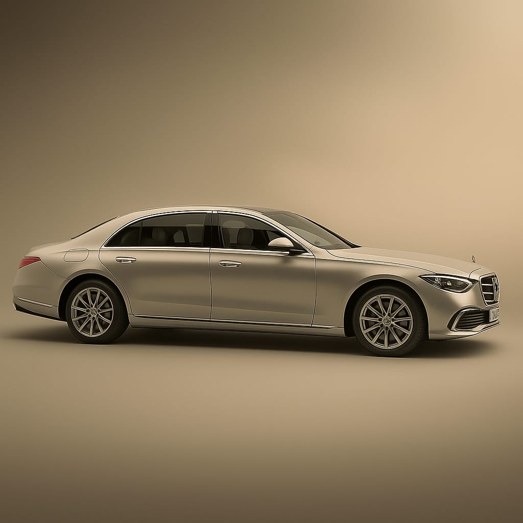 Chauffeur welcoming smiling client at luxury car